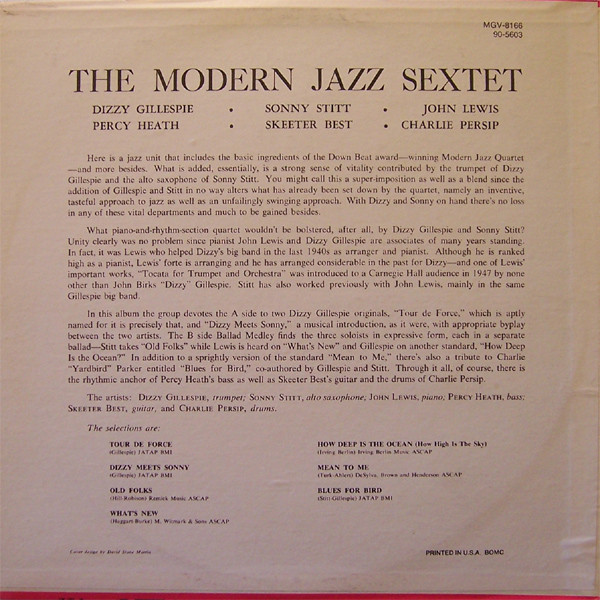 The Modern Jazz Sextet - The Modern Jazz Sextet (LP, Album, Mono, Club, RE) (Very Good Plus (VG+)) - Image 2