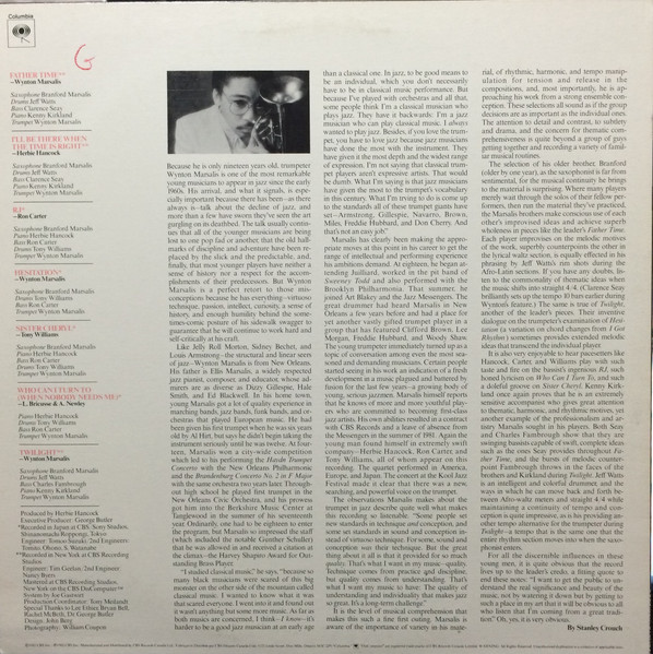 Wynton Marsalis - Wynton Marsalis (LP, Album) (Very Good Plus (VG+)) - Image 2