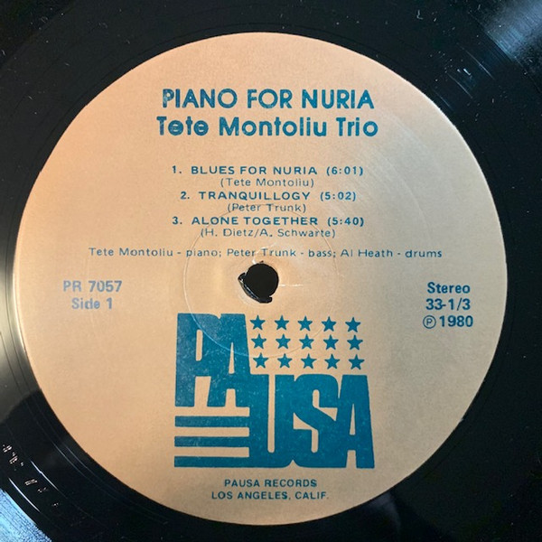 Tete Montoliu - Piano For Nuria (LP, Album, RE) (Very Good Plus (VG+)) - Image 3