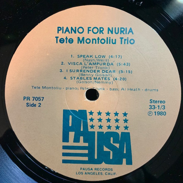 Tete Montoliu - Piano For Nuria (LP, Album, RE) (Very Good Plus (VG+)) - Image 4