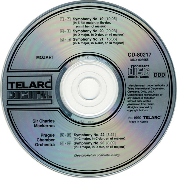 Mozart*, Sir Charles Mackerras, Prague Chamber Orchestra - Symphony No. 19, No. 20, No. 21, No. 22, No. 23 (CD, Album) (Near Mint (NM or M-)) - Image 3