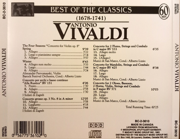 Antonio Vivaldi - Best Of The Classics (CD, Comp) (Near Mint (NM or M-)) - Image 2