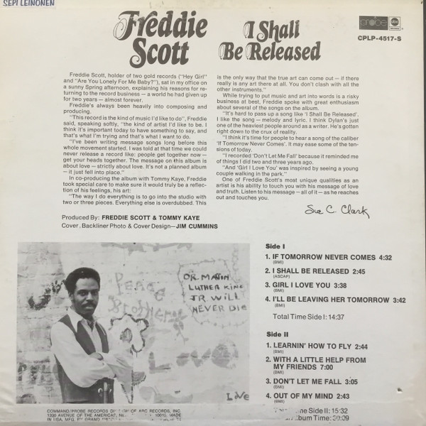 Freddie Scott (2) - I Shall Be Released (LP, Album) (Near Mint (NM or M-)) - Image 2