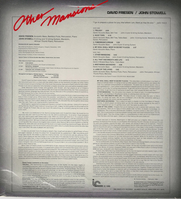 David Friesen, John Stowell - Other Mansions (LP, Album) (Very Good Plus (VG+)) - Image 2
