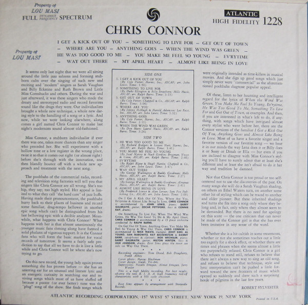 Chris Connor - Chris Connor (LP) (Very Good Plus (VG+)) - Image 2