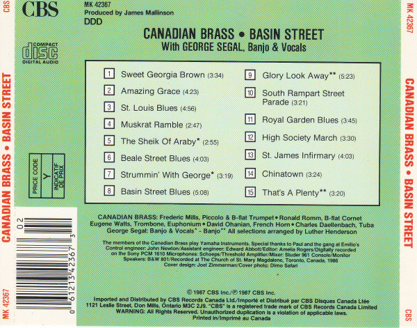 The Canadian Brass, George Segal - Basin Street (CD, Album) (Near Mint (NM or M-)) - Image 3