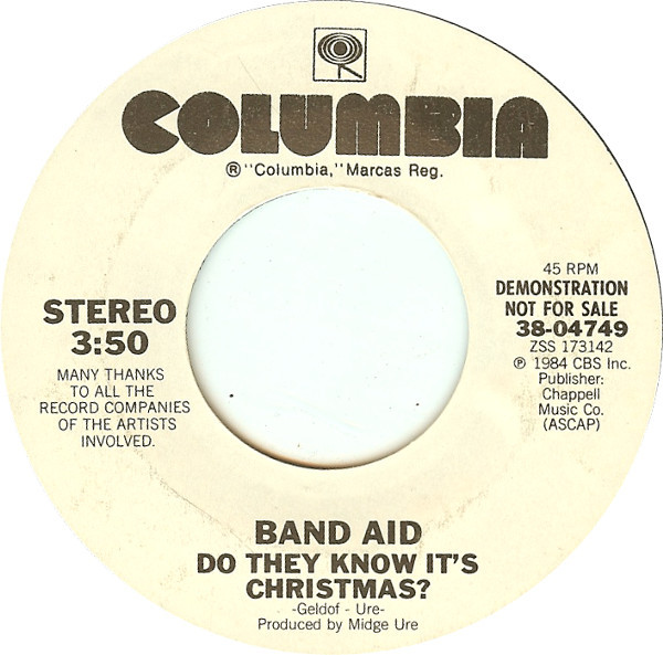 Band Aid - Do They Know It's Christmas? (7", Single, Promo, Pit) (Near Mint (NM or M-))