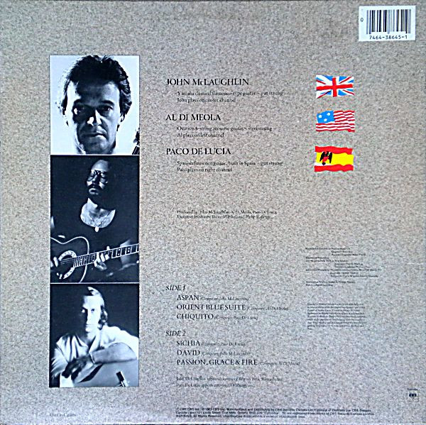 John McLaughlin, Al Di Meola, Paco De Lucía - Passion, Grace & Fire (LP, Album) (Near Mint (NM or M-)) - Image 2