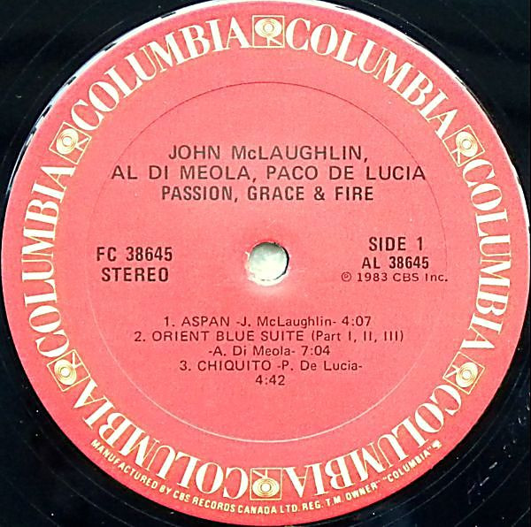 John McLaughlin, Al Di Meola, Paco De Lucía - Passion, Grace & Fire (LP, Album) (Near Mint (NM or M-)) - Image 3