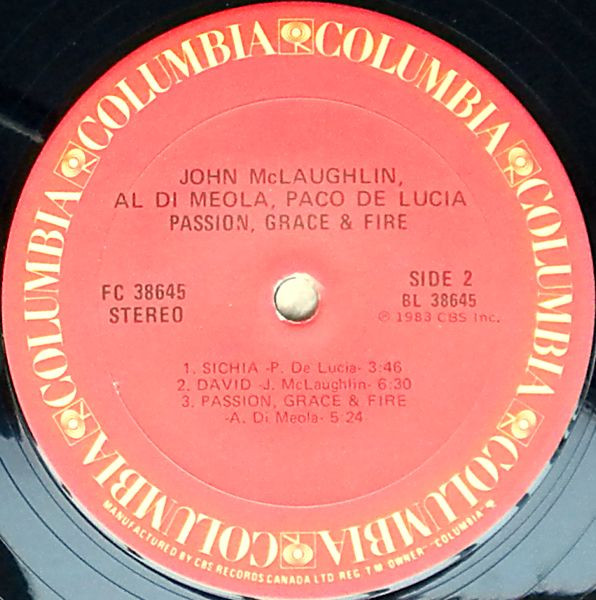 John McLaughlin, Al Di Meola, Paco De Lucía - Passion, Grace & Fire (LP, Album) (Near Mint (NM or M-)) - Image 4