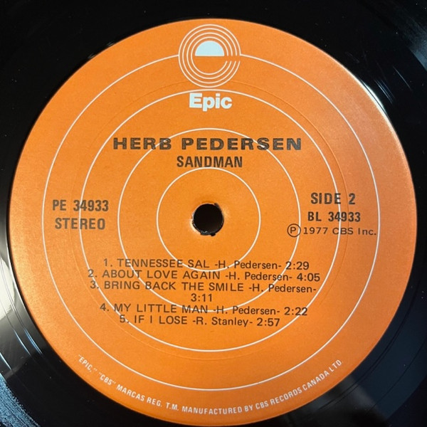 Herb Pedersen - Sandman (LP, Album) (Very Good Plus (VG+)) - Image 4