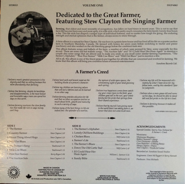 Stew Clayton - The Farmer - Songs Of The Earth (LP, Album) (Mint (M)) - Image 2