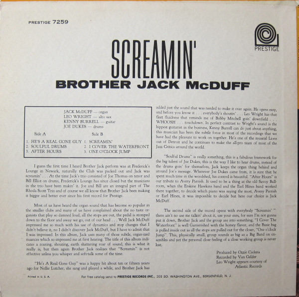 Brother Jack McDuff - Screamin' (LP, Album) (Very Good (VG)) - Image 2