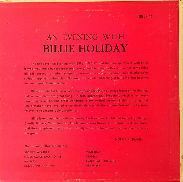 Billie Holiday - An Evening With Billie Holiday (10", Mono) (Very Good (VG)) - Image 2