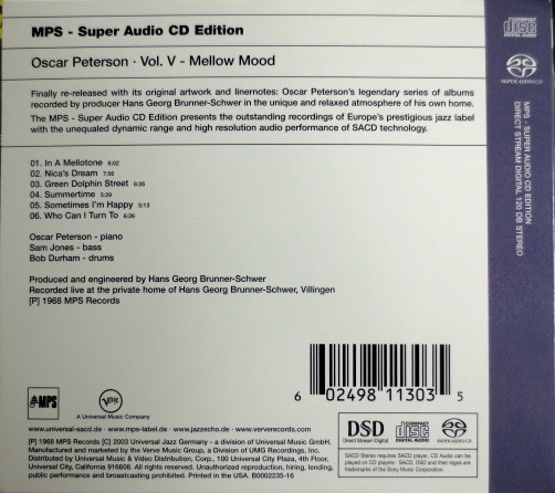 Oscar Peterson - Mellow Mood (SACD, Hybrid, Album, RE, RM, Dig) (Near Mint (NM or M-)) - Image 2
