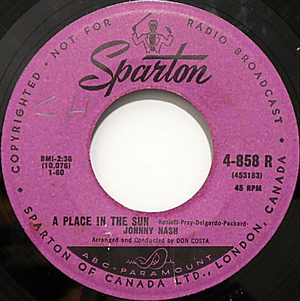 Johnny Nash - A Place In The Sun (7") (Very Good Plus (VG+))