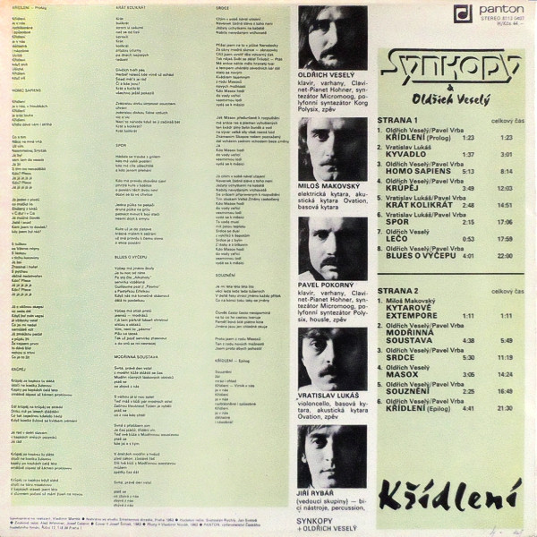 Synkopy + Oldřich Veselý - Křídlení (LP, Album, RP) (Very Good Plus (VG+)) - Image 2