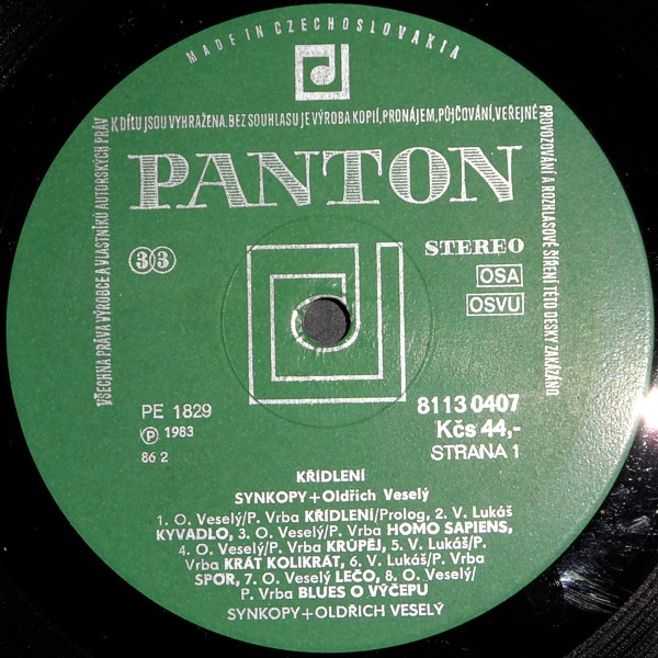 Synkopy + Oldřich Veselý - Křídlení (LP, Album, RP) (Very Good Plus (VG+)) - Image 3