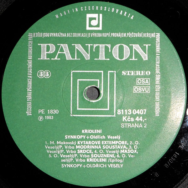 Synkopy + Oldřich Veselý - Křídlení (LP, Album, RP) (Very Good Plus (VG+)) - Image 4