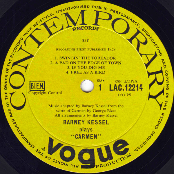Barney Kessel - Barney Kessel Plays "Carmen" (LP, Mono) (Near Mint (NM or M-)) - Image 2