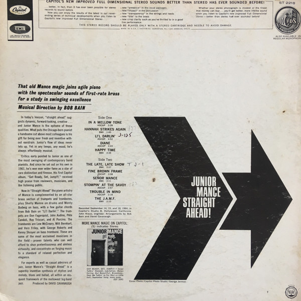 Junior Mance - Straight Ahead! (LP) (Very Good (VG)) - Image 2