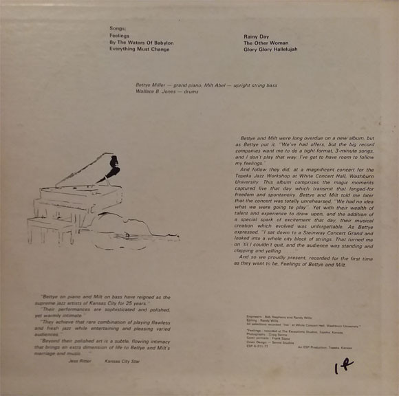 Bettye Miller & Milt Abel - Feelings Of Bettye And Milt (LP) (Very Good Plus (VG+)) - Image 2