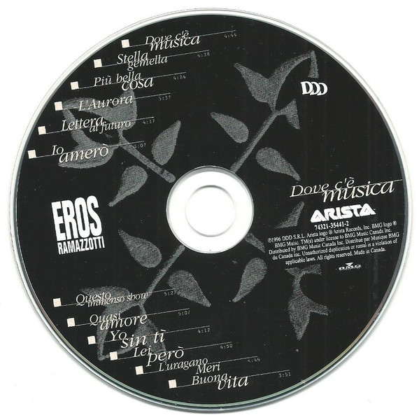 Eros Ramazzotti - Dove C'è Musica (CD, Album) (Near Mint (NM or M-)) - Image 4