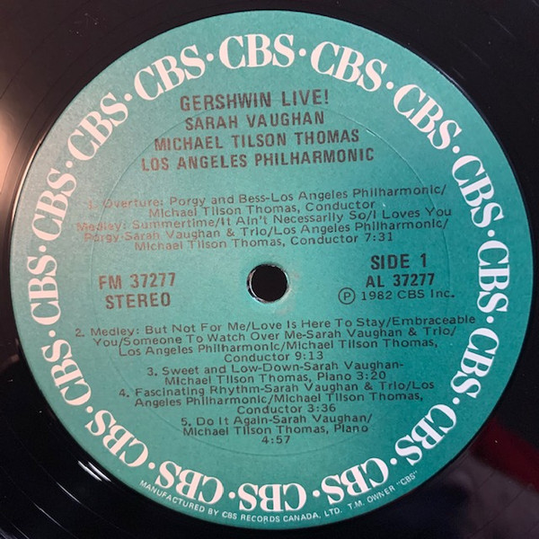 Michael Tilson Thomas, Sarah Vaughan, Los Angeles Philharmonic* - Gershwin Live! (LP, Album) (Mint (M)) - Image 3