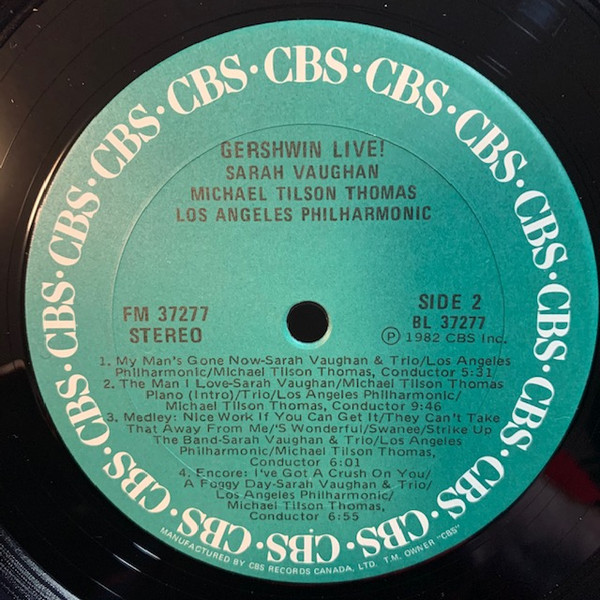 Michael Tilson Thomas, Sarah Vaughan, Los Angeles Philharmonic* - Gershwin Live! (LP, Album) (Mint (M)) - Image 4