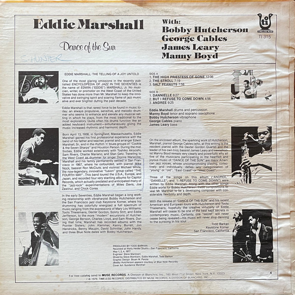 Eddie Marshall (2) - Dance Of The Sun (LP, Album) (Near Mint (NM or M-)) - Image 2