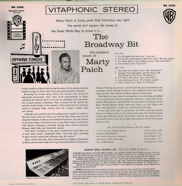 Marty Paich - The Modern Touch Of Marty Paich - The Broadway Bit (LP, Album, RE, wit) (Near Mint (NM or M-)) - Image 2