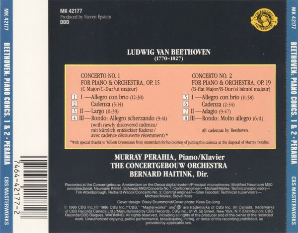 Steve Rogers - Murray Perahia, Concertgebouworkest, Bernard Haitink - Piano Concertos Nos. 1 & 2 (CD, Album) (Near Mint (NM or M-)) - Image 2