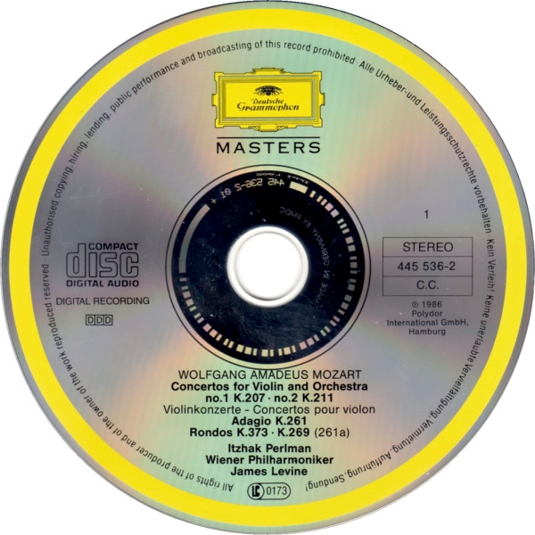 Wolfgang Amadeus Mozart, Itzhak Perlman, James Levine (2), Wiener Philharmoniker - The 5 Violin Concertos (2xCD, Comp, RE) (Near Mint (NM or M-)) - Image 3