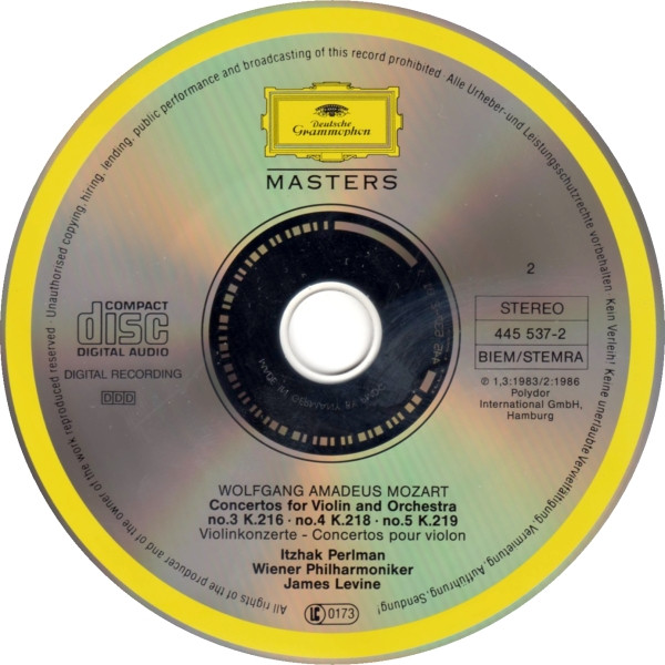 Wolfgang Amadeus Mozart, Itzhak Perlman, James Levine (2), Wiener Philharmoniker - The 5 Violin Concertos (2xCD, Comp, RE) (Near Mint (NM or M-)) - Image 4