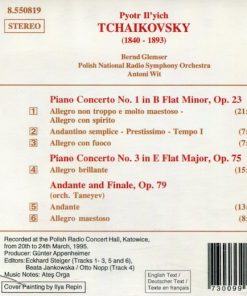 Alternative view of Pyotr Ilyich Tchaikovsky, Bernd Glemser, Wielka Orkiestra Symfoniczna Polskiego Radia W Katowicach, Antoni Wit - Piano Concertos Nos. 1 And 3 / Andante And Finale, Op. 79 (CD, Album) (Near Mint (NM or M-))
