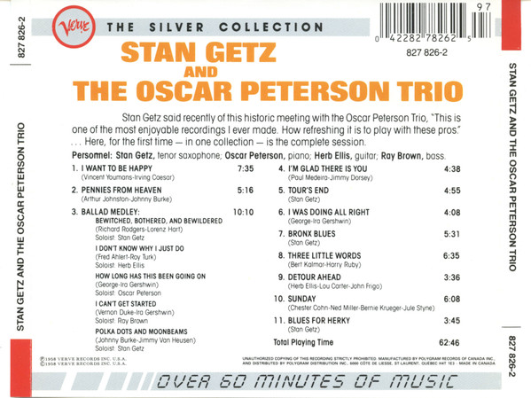 Stan Getz And The Oscar Peterson Trio - Stan Getz And The Oscar Peterson Trio (CD, Album, RE, RM) (Near Mint (NM or M-)) - Image 2