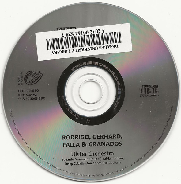 Rodrigo* / Falla* / Gerhard* - Eduardo Fernandez*, Ulster Orchestra, Josep Caballé-Domenech, Adrian Leaper - Concierto De Aranjuez / The Three-Cornered Hat Suite No. 1 / Dances From Don Quixote (CD, Album) (Near Mint (NM or M-)) - Image 4