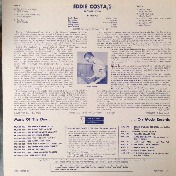 Eddie Costa Quintet - Eddie Costa Quintet (LP, Album, Mono, RE, 183) (Near Mint (NM or M-)) - Image 2