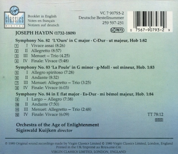Haydn*, Orchestra Of The Age Of Enlightenment, Sigiswald Kuijken - Symphonies No. 82 L'Ours / No. 83 La Poule / No. 84 (CD, Album) (Near Mint (NM or M-)) - Image 2