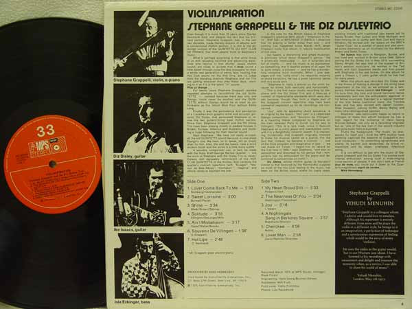 Stéphane Grappelli & Diz Disley Trio - Violinspiration (LP, Album) (Near Mint (NM or M-)) - Image 2