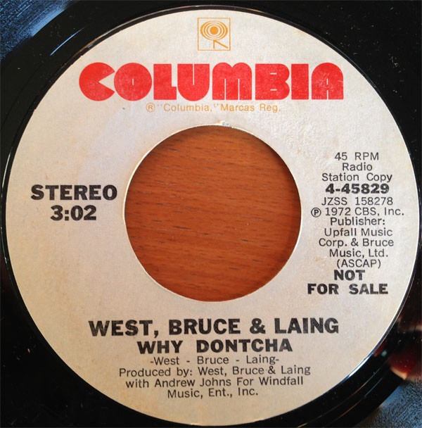Mountain / West, Bruce & Laing - Mississippi Queen / Why Dontcha (7", Promo) (Near Mint (NM or M-)) - Image 2