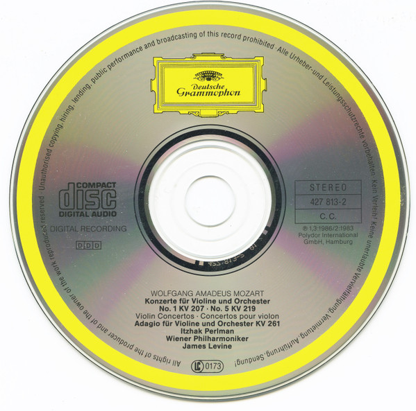 Wolfgang Amadeus Mozart - Itzhak Perlman, Wiener Philharmoniker, James Levine (2) - Violinkonzerte = Violin Concertos Nos. 1 & 5 / Adagio Für Violine Und Orchester KV261 (CD, Comp) (Near Mint (NM or M-)) - Image 3