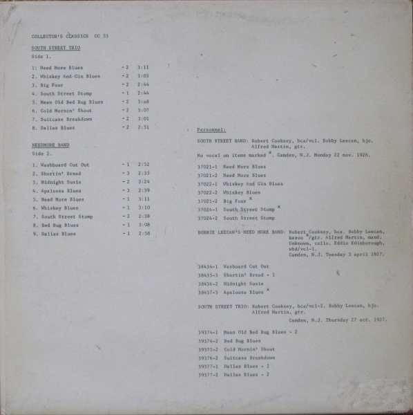 Bobbie Leecan & Robert Cooksey With South Street Trio - The Blues Of Bobbie Leecan & Robert Cooksey (LP, Comp) (Very Good Plus (VG+)) - Image 2