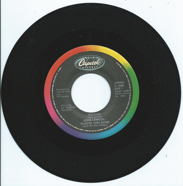 John Lennon, The Plastic Ono Band With The Flux Fiddlers - Imagine (7", Single, RE) (Near Mint (NM or M-))
