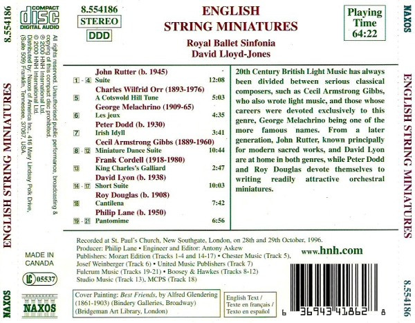 John Rutter, Frank Cordell, George Melachrino, Roy Douglas, Armstrong Gibbs, Royal Ballet Sinfonia, David Lloyd-Jones - English String Miniatures (CD) (Near Mint (NM or M-)) - Image 2