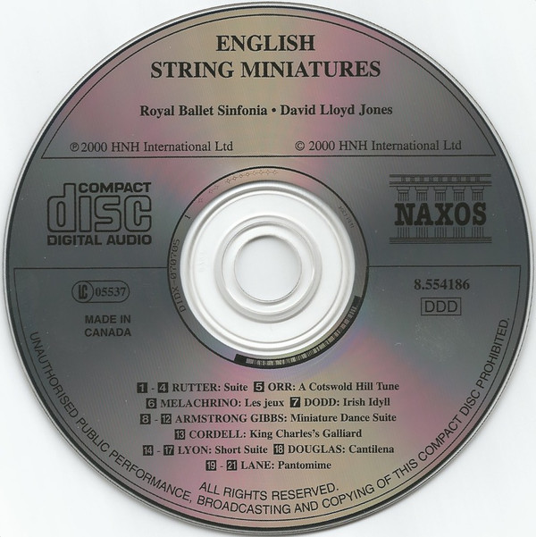 John Rutter, Frank Cordell, George Melachrino, Roy Douglas, Armstrong Gibbs, Royal Ballet Sinfonia, David Lloyd-Jones - English String Miniatures (CD) (Near Mint (NM or M-)) - Image 3