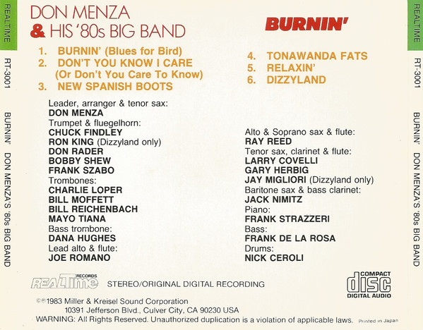 Don Menza & His '80s Big Band - Burnin' (CD, Album) (Near Mint (NM or M-)) - Image 2