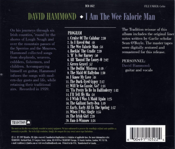 David Hammond (3) - I Am The Wee Falorie Man - Folk Songs Of Ireland (CD, Album, RE) (Mint (M)) - Image 2