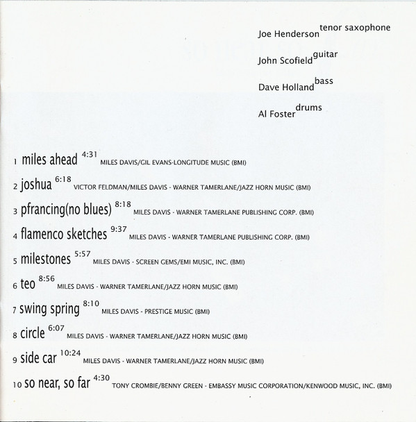 Joe Henderson - So Near, So Far (Musings For Miles) (CD, Album) (Near Mint (NM or M-)) - Image 3