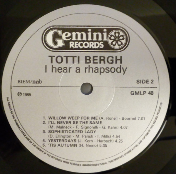 Totti Bergh - I Hear A Rhapsody (LP, Album) (Mint (M)) - Image 4